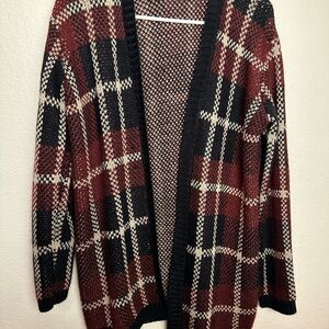 Forever 21 Plaid Cardigan - Burgundy and Black